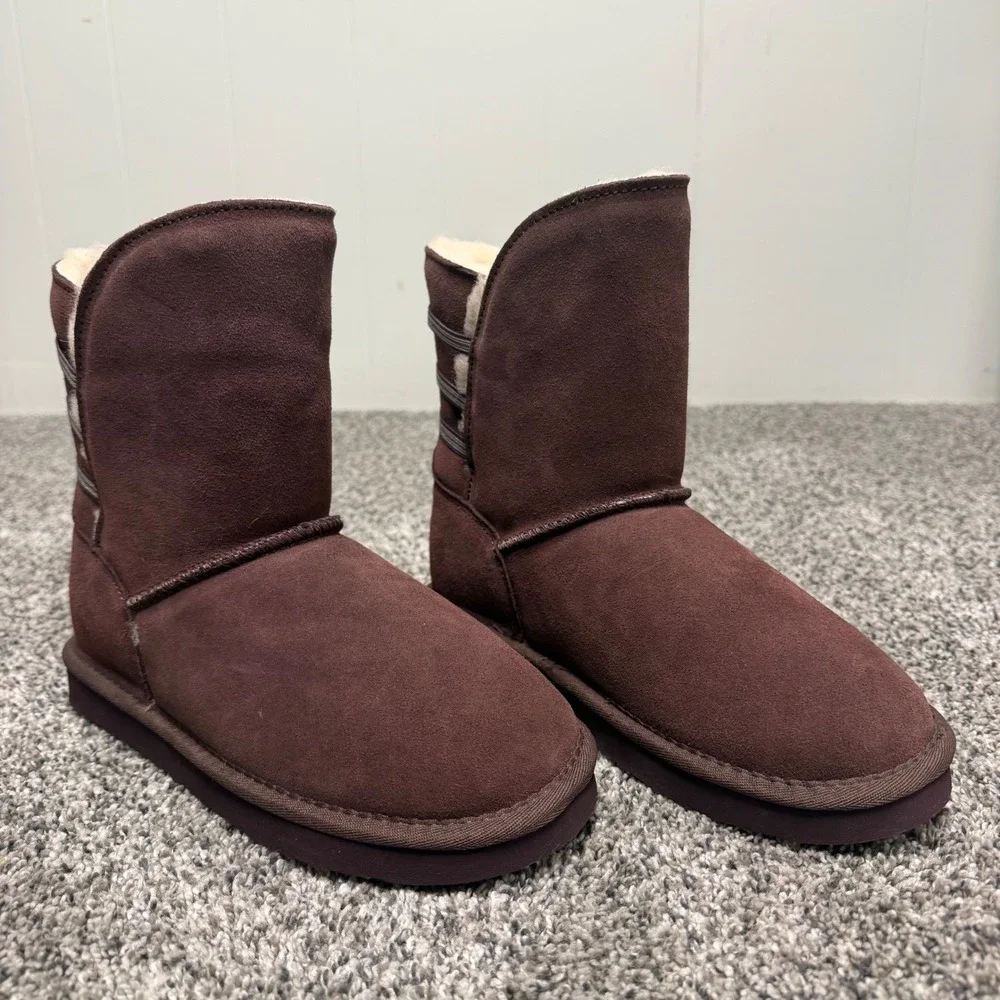Bearpaw Boots Suede Terri Fig  Sheepskin Winter Womens 7.5 Purple NEW